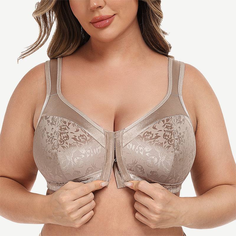 Plus Size Front Closure Hook Wireless Toffee Minimizer Bra