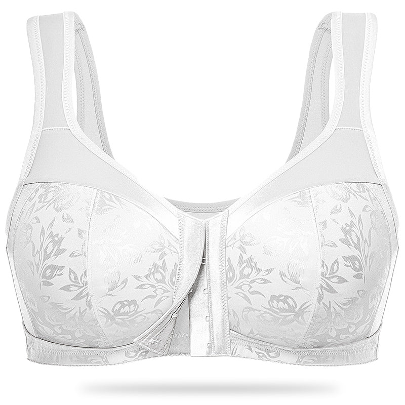 Plus Size Front Closure  Hook Wireless White Minimizer Bra For Senior Wingslove