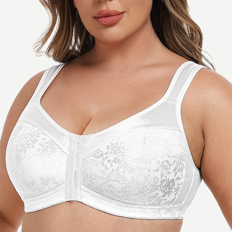 Plus Size Front Closure  Hook Wireless White Minimizer Bra For heavy breast Wingslove