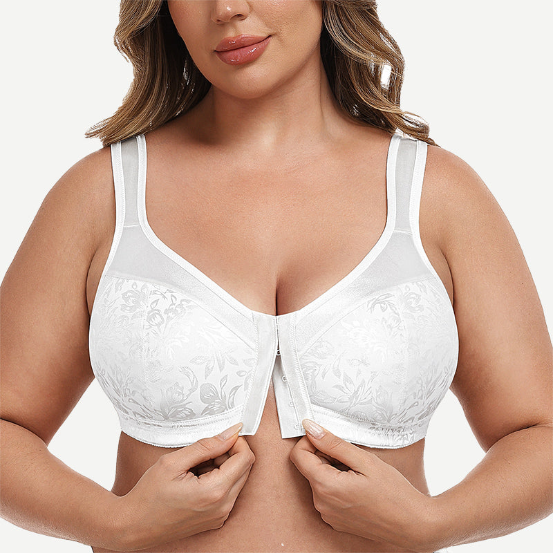 Plus Size Front Closure Hook Wireless White full coverage Minimizer Bra Wingslove