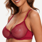 See Through 1/2 Cup Lace Underwire Demi Bra Wine Red Wingslove