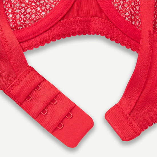 See Through 1/2 Cup Lace Underwire Demi Bra Lava Red Wingslove