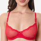 See Through 1/2 Cup Lace Underwire Demi Bra Lava Red Wingslove