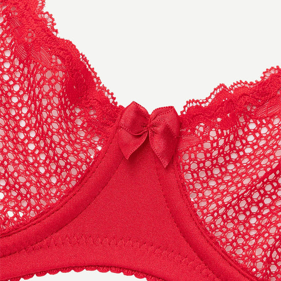 See Through 1/2 Cup Lace Underwire Demi Bra Lava Red Wingslove