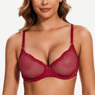 See Through 1/2 Cup Lace Underwire Demi Bra Wine Red Wingslove