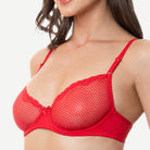 See Through 1/2 Cup Lace Underwire Demi Bra Lava Red Wingslove