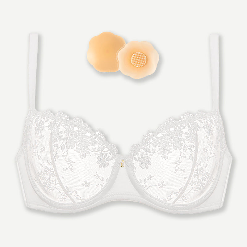 See Through Underwire Demi Sheer Bralette White - WingsLove