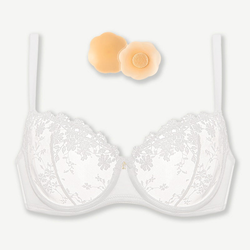 Underwire Lace bra Sheer Mesh Unlined, White
