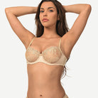 Underwire Lace bra Sheer Mesh Unlined, Dark Nude