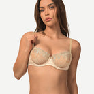See Through Underwire Demi Sheer Balconette Bra Dark Nude Wingslove