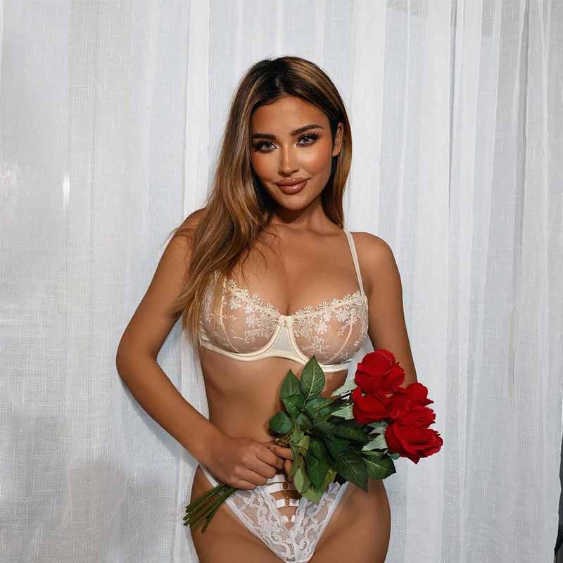 Underwire Lace bra Sheer Mesh Unlined, Ivory White