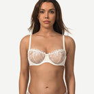 Underwire Lace bra Sheer Mesh Unlined, Ivory White
