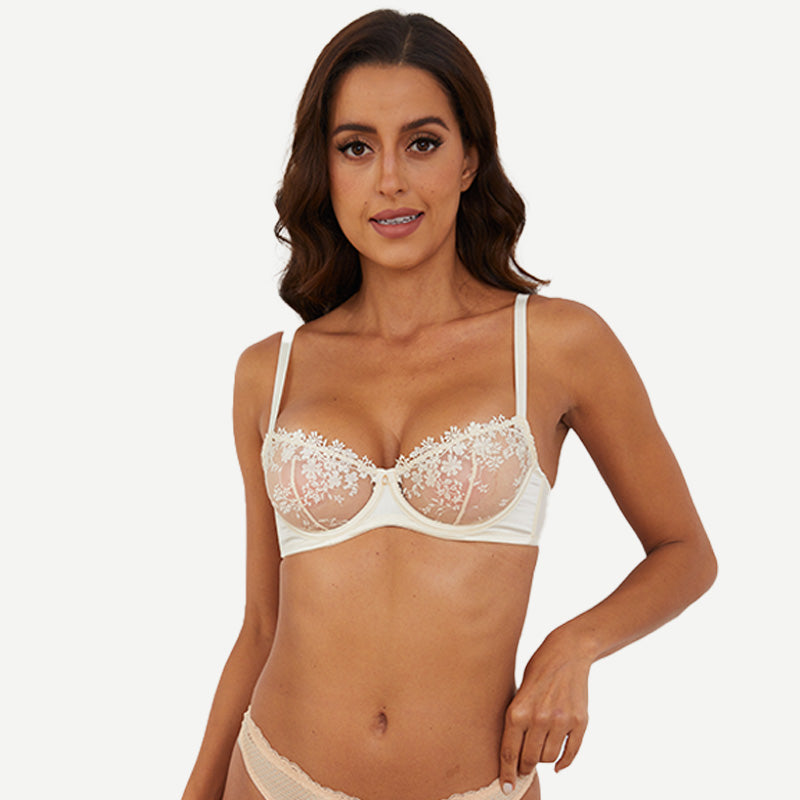 See Through Underwire Demi Sheer Balconette Bra Light Nude wingslove