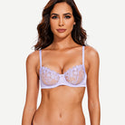 See Through Underwire Demi Sheer Balconette  Bra Light Purple Wingslove