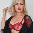 See Through Underwire Demi Sheer Balconette  Bra Wine Red Wingslove