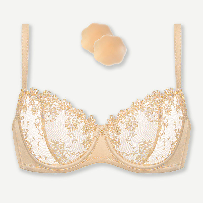 See Through Underwire Demi Sheer Bralette Bra Dark Nude Wingslove