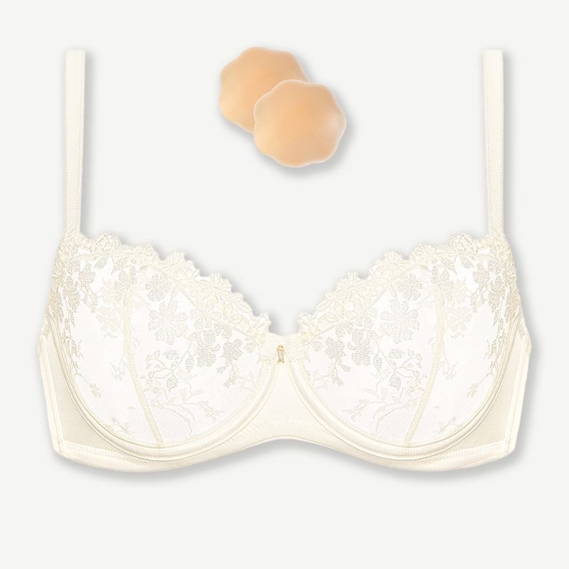 Underwire Lace bra Sheer Mesh Unlined, Ivory White