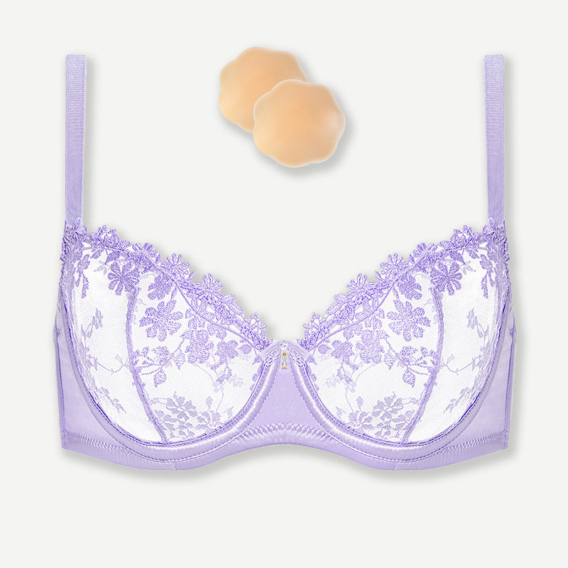 See Through Underwire Demi Sheer Bralette Bra Light Purple Wingslove