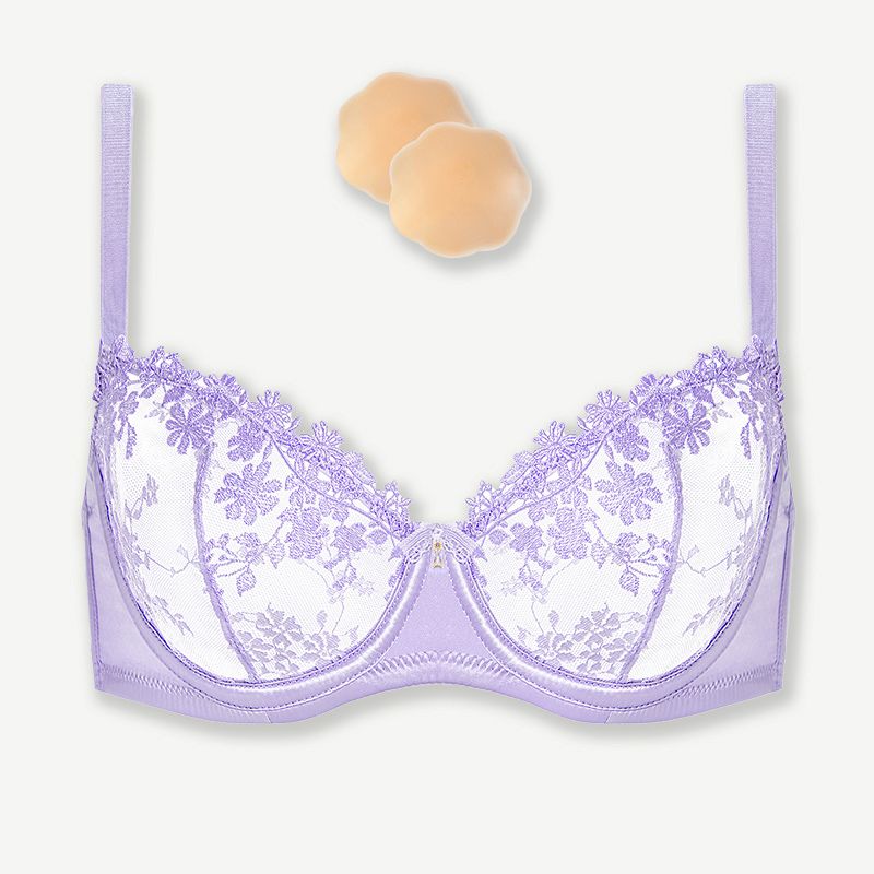 Underwire Lace bra Sheer Mesh Unlined, Light Purple