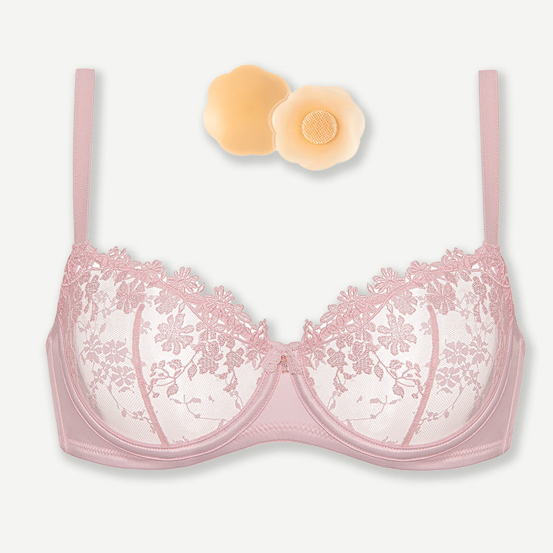 See Through Underwire Demi Sheer Bralette Bra Pink Wingslove
