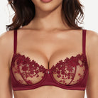 See Through Underwire Demi Sheer Bralette Bra Wine Red Wingslove