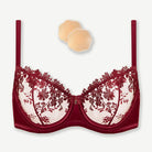 Underwire Lace bra Sheer Mesh Unlined, Wine Red