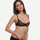 Sheer Lace Underwire Demi Bra with Plunge Neckline, Black