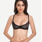 Sheer Lace Underwire Demi Bra with Plunge Neckline, Black
