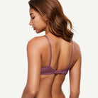 Sheer Lace Underwire Demi Bra with Plunge Neckline, Brownish Purple wingslove