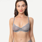 Sheer Lace Underwire Demi Bra with Plunge Neckline, Grey