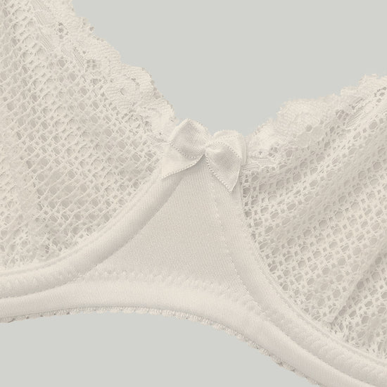 Sheer Lace Underwire Demi Bra with Plunge Neckline Ivory