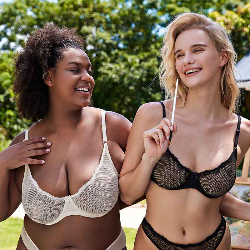 Sheer Lace Underwire Demi Bra with Plunge Neckline, Ivory White