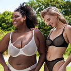 Sheer Lace Underwire Demi Bra with Plunge Neckline, Ivory White