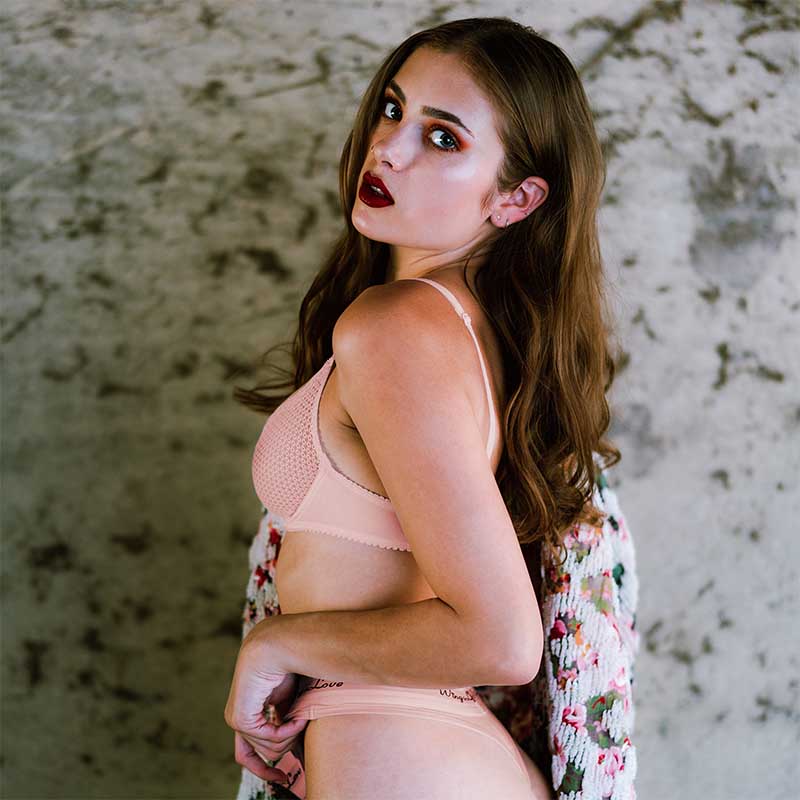 Sheer Lace Underwire Demi Bra with Plunge Neckline, Light Pink