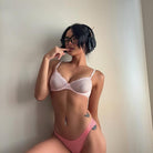 Sheer Lace Underwire Demi Bra with Plunge Neckline, Light Pink