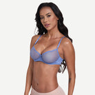 Sheer Lace Underwire Demi Bra with Plunge Neckline, Moonlight Blue