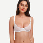 Sheer Lace Underwire Demi Bra with Plunge Neckline, White