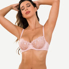 Underwire Lace bra Sheer Mesh Unlined, Pink wingslove