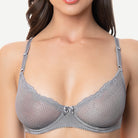 Unlined See Through 1/2 Cup Mesh Demi Shelf Underwired Bra Grey Wingslove