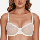Unlined See Through 1/2 Cup Mesh Demi Shelf Underwired Bra Ivory White Wingslove