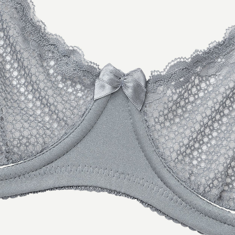Unlined See Through 1/2 Cup Mesh Demi Shelf Underwired Bra Grey Wingslove