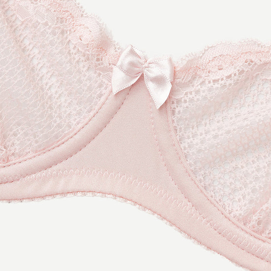 Unlined See Through 1/2 Cup Mesh Demi Shelf Underwired Bra Light Pink Wingslove