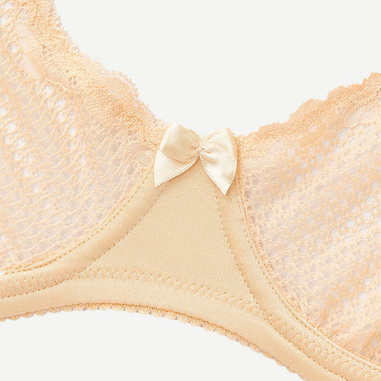 Unlined See Through 1/2 Cup Mesh Demi Shelf Underwired Bra Nude Wingslove