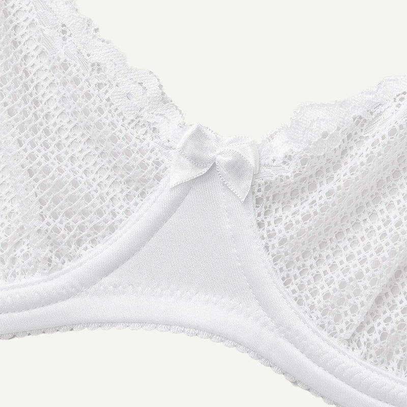 Unlined See Through 1/2 Cup Mesh Demi Shelf Underwired Bra White Wingslove