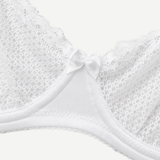 Unlined See Through 1/2 Cup Mesh Demi Shelf Underwired Bra White Wingslove