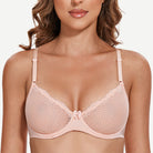 Unlined See Through 1/2 Cup Mesh Demi Shelf Underwired Bra Pink Nudewingslove