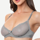 Unlined See Through 1/2 Cup Mesh Demi Shelf Underwired Bra Grey Wingslove