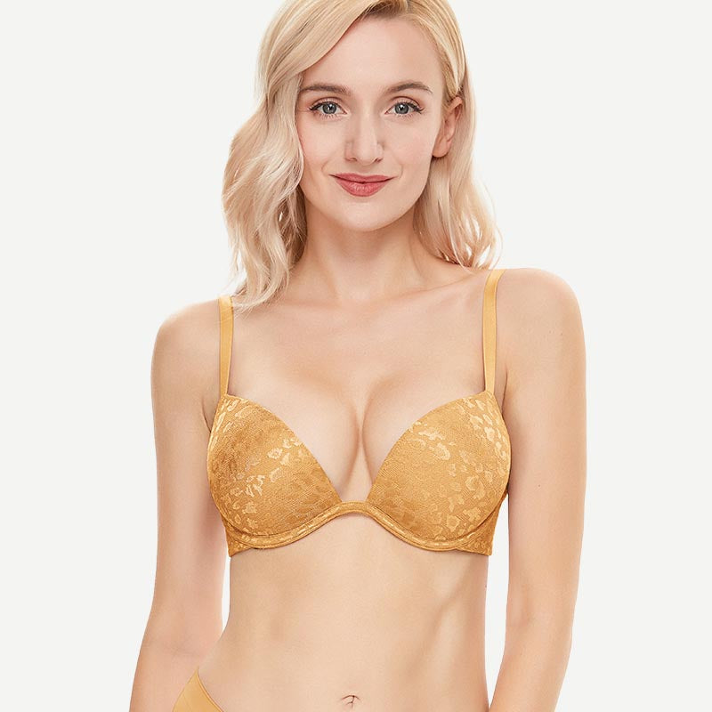 Wingslove Deep V Padded Push Up Bra with Underwire, Gold