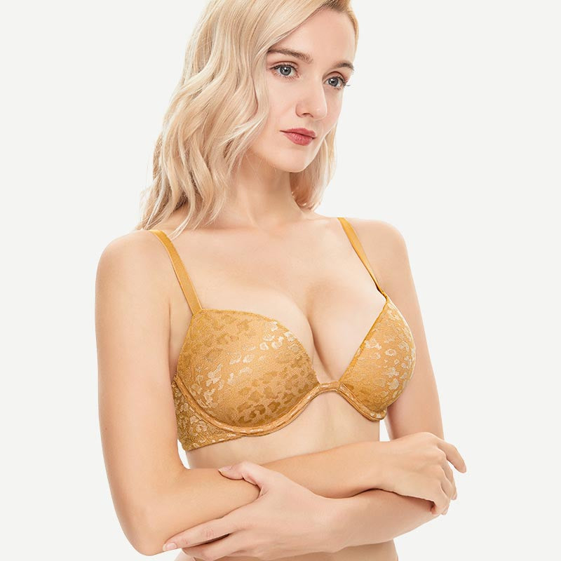 Wingslove Deep V Padded Push Up Bra with Underwire, Gold