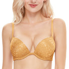 Wingslove Deep V Padded Push Up Bra with Underwire, Gold